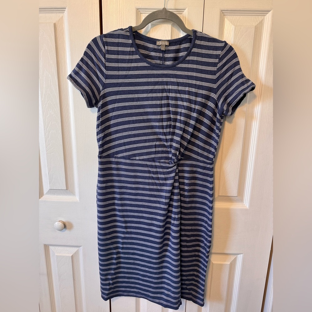 T by Talbots Navy and White Striped Twist Tie Sun Dress Size MP Short Sleeve - Picture 3 of 8